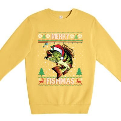 Ugly Fishing Christmas Bass Fish Merry Fishmas Gift Premium Crewneck Sweatshirt