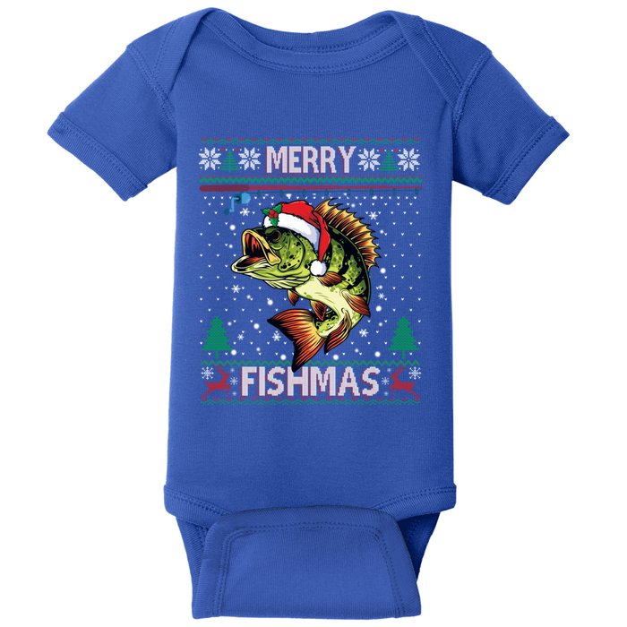 Ugly Fishing Christmas Bass Fish Merry Fishmas Gift Baby Bodysuit