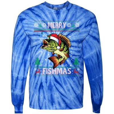 Ugly Fishing Christmas Bass Fish Merry Fishmas Gift Tie-Dye Long Sleeve Shirt