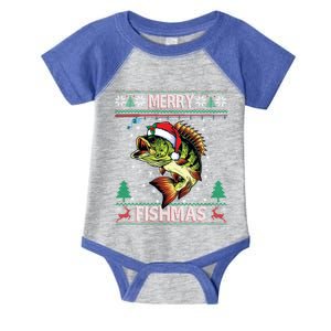 Ugly Fishing Christmas Bass Fish Merry Fishmas Gift Infant Baby Jersey Bodysuit