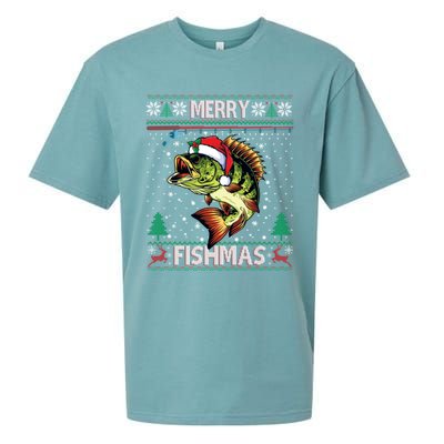 Ugly Fishing Christmas Bass Fish Merry Fishmas Gift Sueded Cloud Jersey T-Shirt