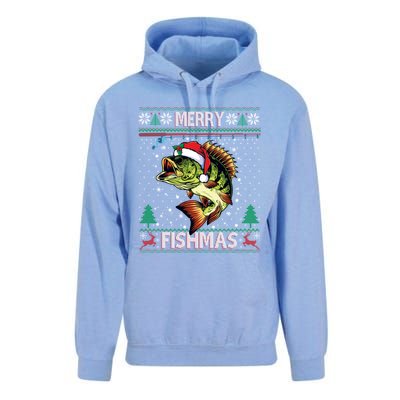 Ugly Fishing Christmas Bass Fish Merry Fishmas Gift Unisex Surf Hoodie