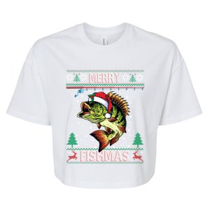 Ugly Fishing Christmas Bass Fish Merry Fishmas Gift Bella+Canvas Jersey Crop Tee