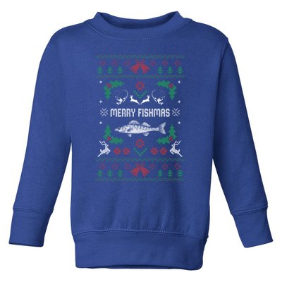 Ugly Fishing Christmas Bass Fish Merry Fishmas Gift Toddler Sweatshirt