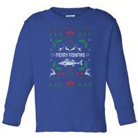 Ugly Fishing Christmas Bass Fish Merry Fishmas Gift Toddler Long Sleeve Shirt