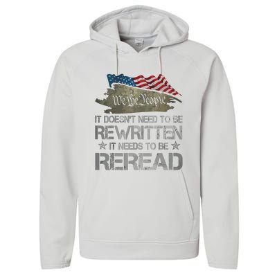 US Flag Constitution Of The USA Needs To Be Reread Performance Fleece Hoodie