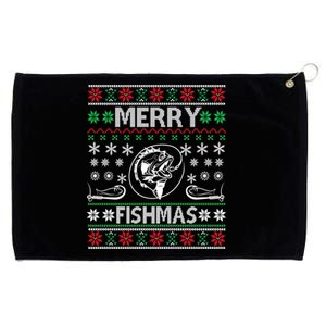 Ugly Fishing Christmas Bass Fish Merry Fishmas Gift Grommeted Golf Towel