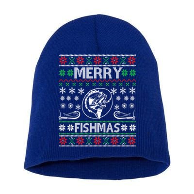 Ugly Fishing Christmas Bass Fish Merry Fishmas Gift Short Acrylic Beanie