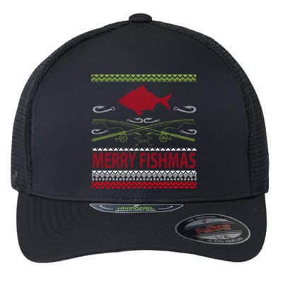 Ugly Fishing Christmas Bass Fish Merry Fishmas Great Gift Flexfit Unipanel Trucker Cap