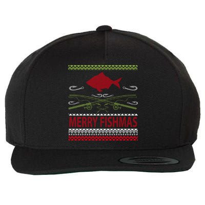 Ugly Fishing Christmas Bass Fish Merry Fishmas Great Gift Wool Snapback Cap