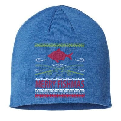 Ugly Fishing Christmas Bass Fish Merry Fishmas Great Gift Sustainable Beanie