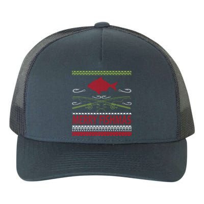 Ugly Fishing Christmas Bass Fish Merry Fishmas Great Gift Yupoong Adult 5-Panel Trucker Hat