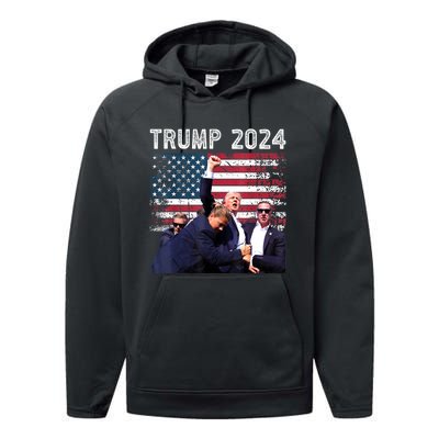 Us Flag Donald Trump Election Rally Shooting 2024 Gift Performance Fleece Hoodie