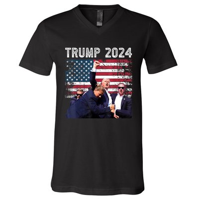 Us Flag Donald Trump Election Rally Shooting 2024 Gift V-Neck T-Shirt