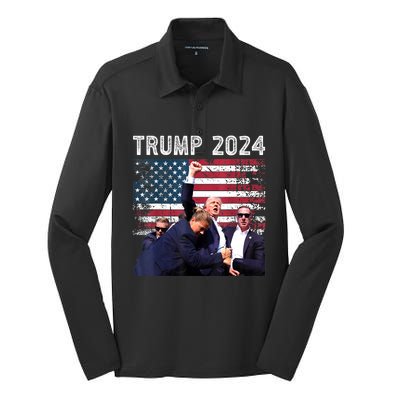 Us Flag Donald Trump Election Rally Shooting 2024 Gift Silk Touch Performance Long Sleeve Polo