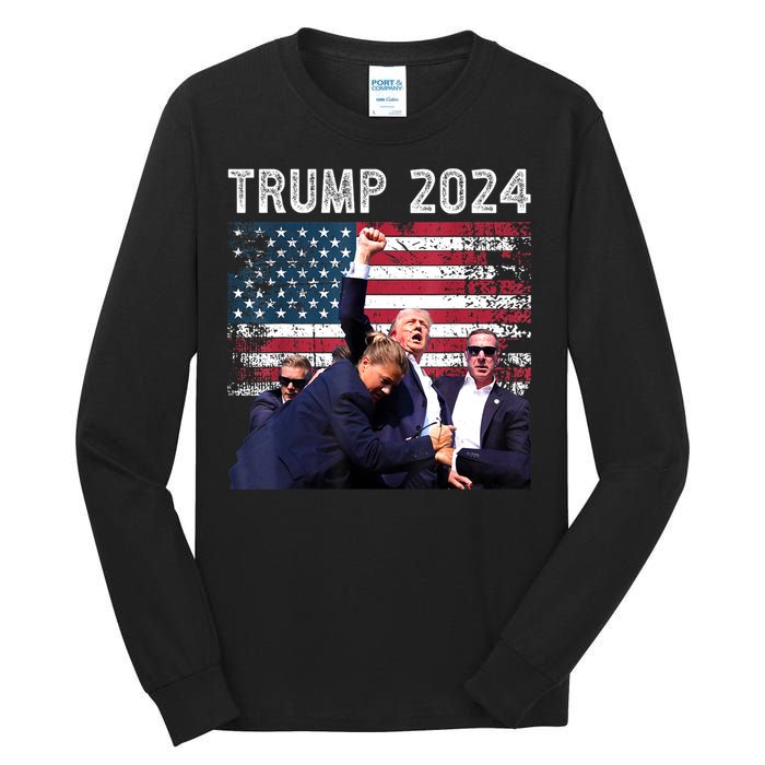 Us Flag Donald Trump Election Rally Shooting 2024 Gift Tall Long Sleeve T-Shirt