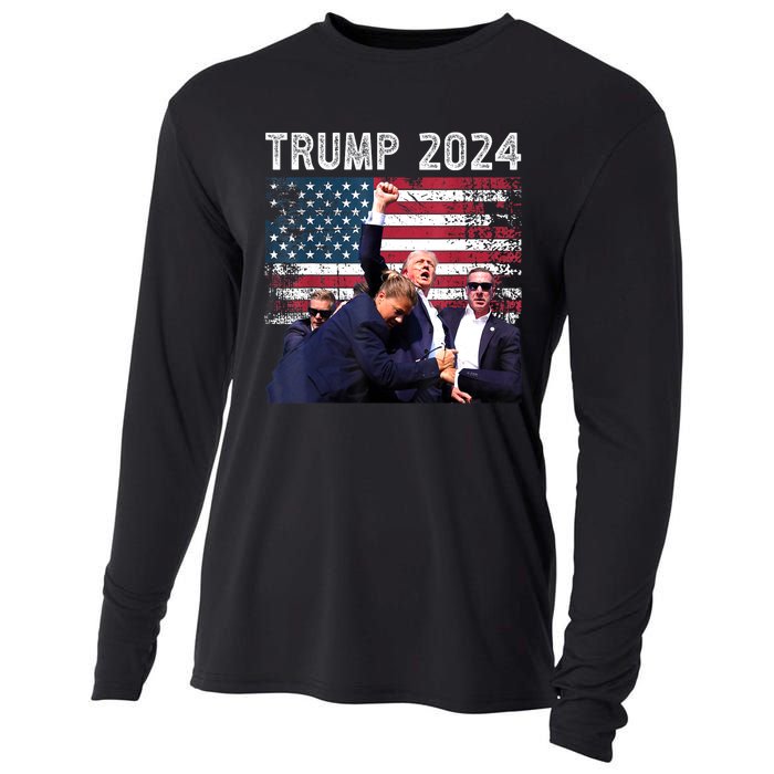 Us Flag Donald Trump Election Rally Shooting 2024 Gift Cooling Performance Long Sleeve Crew