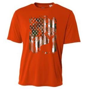 Us Flag Deer Elk Buck Camoflage Hunting Hunter Dad Cooling Performance Crew T-Shirt