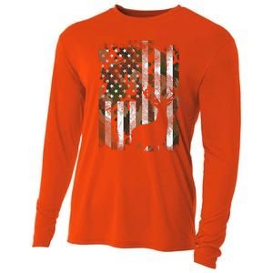 Us Flag Deer Elk Buck Camoflage Hunting Hunter Dad Cooling Performance Long Sleeve Crew