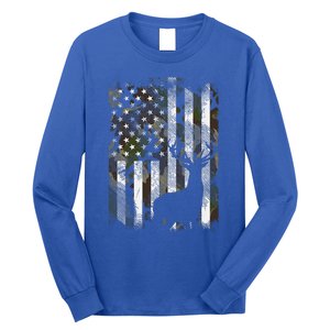 Us Flag Deer Elk Buck Camoflage Hunting Hunter Dad Long Sleeve Shirt