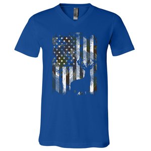 Us Flag Deer Elk Buck Camoflage Hunting Hunter Dad V-Neck T-Shirt