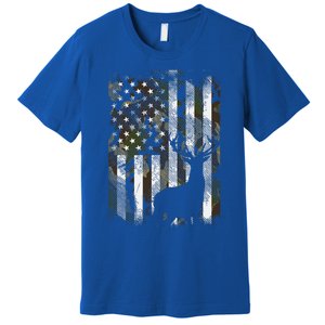 Us Flag Deer Elk Buck Camoflage Hunting Hunter Dad Premium T-Shirt