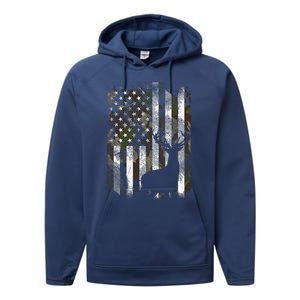 Us Flag Deer Elk Buck Camoflage Hunting Hunter Dad Performance Fleece Hoodie