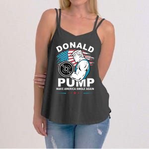 US Flag Donald Pump Make America Swole Again Trump 2024 Women's Strappy Tank