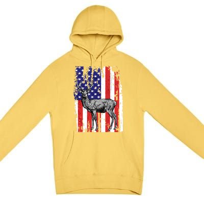 Us Flag Deer Hunting Dad Great Gift Premium Pullover Hoodie