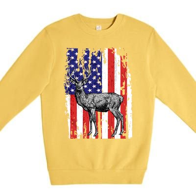 Us Flag Deer Hunting Dad Great Gift Premium Crewneck Sweatshirt