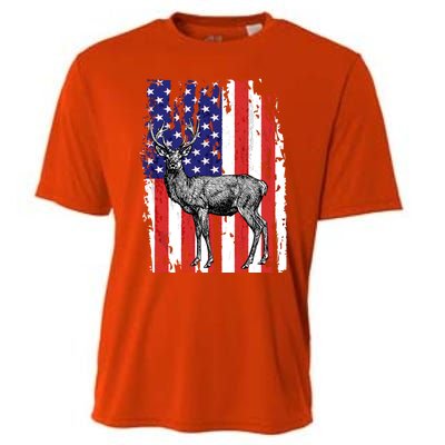 Us Flag Deer Hunting Dad Great Gift Cooling Performance Crew T-Shirt