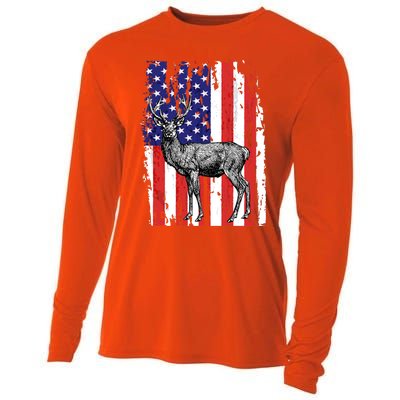 Us Flag Deer Hunting Dad Great Gift Cooling Performance Long Sleeve Crew