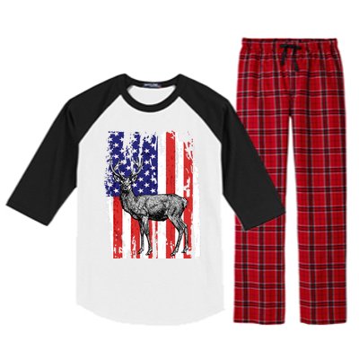 Us Flag Deer Hunting Dad Great Gift Raglan Sleeve Pajama Set