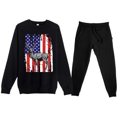 Us Flag Deer Hunting Dad Great Gift Premium Crewneck Sweatsuit Set