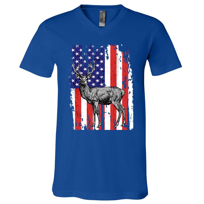 Us Flag Deer Hunting Dad Great Gift V-Neck T-Shirt