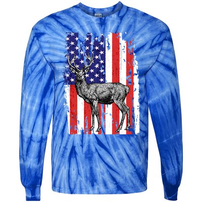 Us Flag Deer Hunting Dad Great Gift Tie-Dye Long Sleeve Shirt