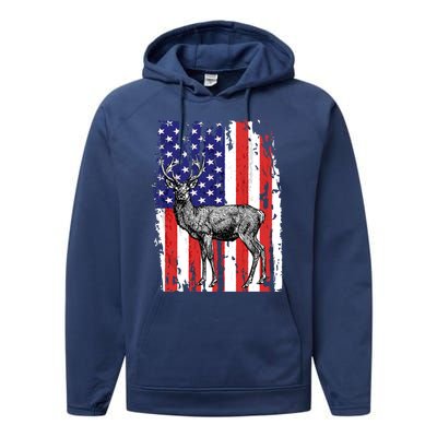 Us Flag Deer Hunting Dad Great Gift Performance Fleece Hoodie