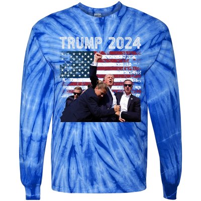 Us Flag Donald Trump Election Rally Shooting 2024 Gift Tie-Dye Long Sleeve Shirt