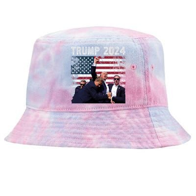 Us Flag Donald Trump Election Rally Shooting 2024 Gift Tie-Dyed Bucket Hat