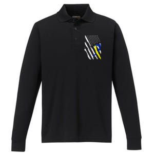 USA Flag Down Syndrome Awareness Dad Mom Down Syndrome Gift Performance Long Sleeve Polo