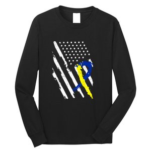 USA Flag Down Syndrome Awareness Dad Mom Down Syndrome Gift Long Sleeve Shirt