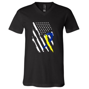 USA Flag Down Syndrome Awareness Dad Mom Down Syndrome Gift V-Neck T-Shirt