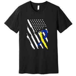 USA Flag Down Syndrome Awareness Dad Mom Down Syndrome Gift Premium T-Shirt