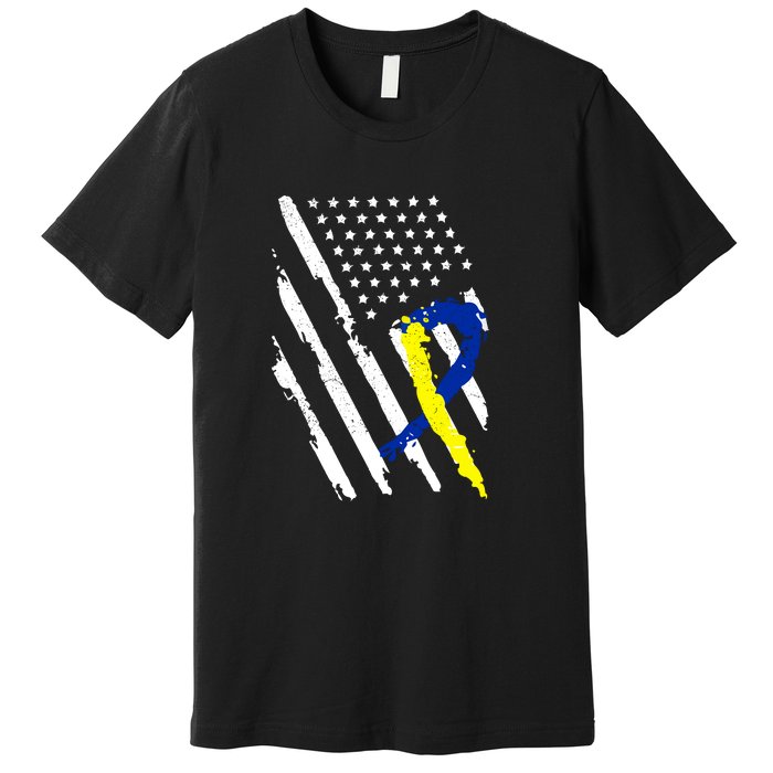 USA Flag Down Syndrome Awareness Dad Mom Down Syndrome Gift Premium T-Shirt