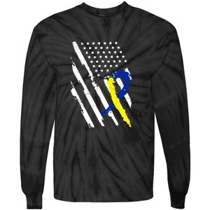 USA Flag Down Syndrome Awareness Dad Mom Down Syndrome Gift Tie-Dye Long Sleeve Shirt