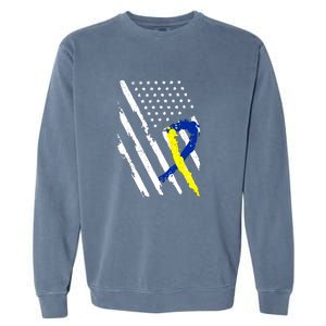 USA Flag Down Syndrome Awareness Dad Mom Down Syndrome Gift Garment-Dyed Sweatshirt