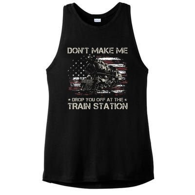 USA Flag Don't Make Me Drop You Off At The Train Station  Ladies PosiCharge Tri-Blend Wicking Tank