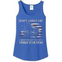 USA Flag Don't Make Me Drop You Off At The Train Station  Ladies Essential Tank