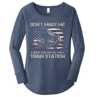 USA Flag Don't Make Me Drop You Off At The Train Station  Women's Perfect Tri Tunic Long Sleeve Shirt