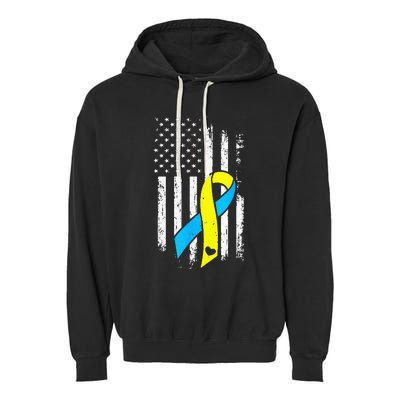 USA Flag Down Syndrome Ribbon Trisomy 21 American Garment-Dyed Fleece Hoodie